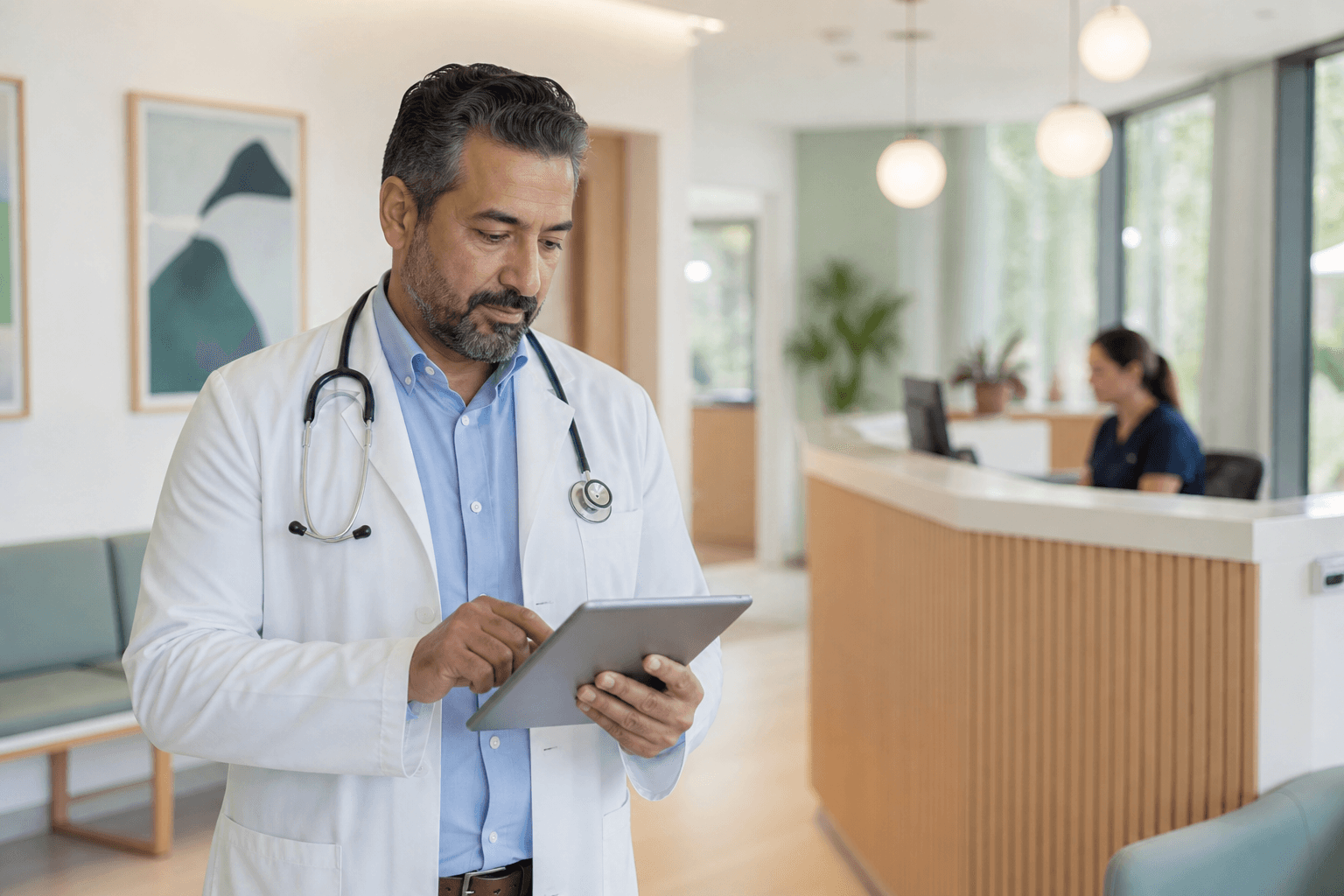 Doctor speaking with a patient in a modern clinic